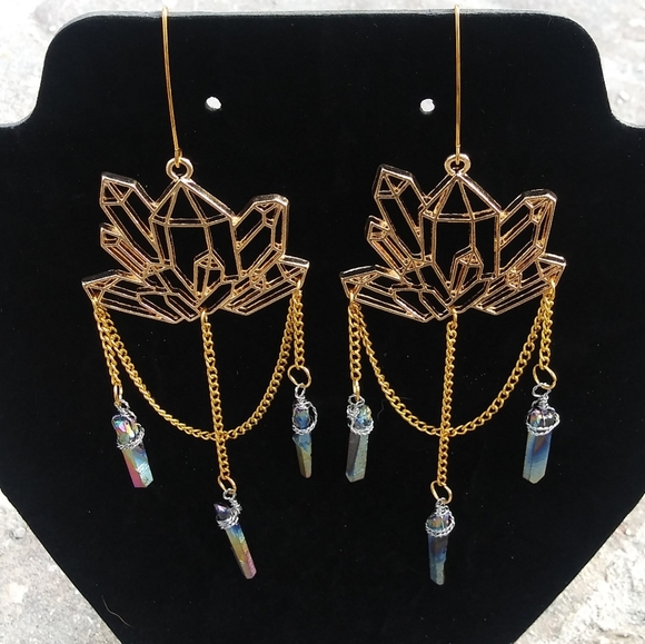 HP Rainbow aura Crystal Chandelier Earrings - Picture 2 of 2